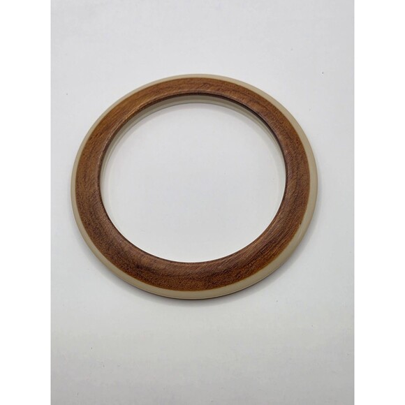 Wood And Plastic Bangle Bracelet Brown and Cream - Picture 1 of 4